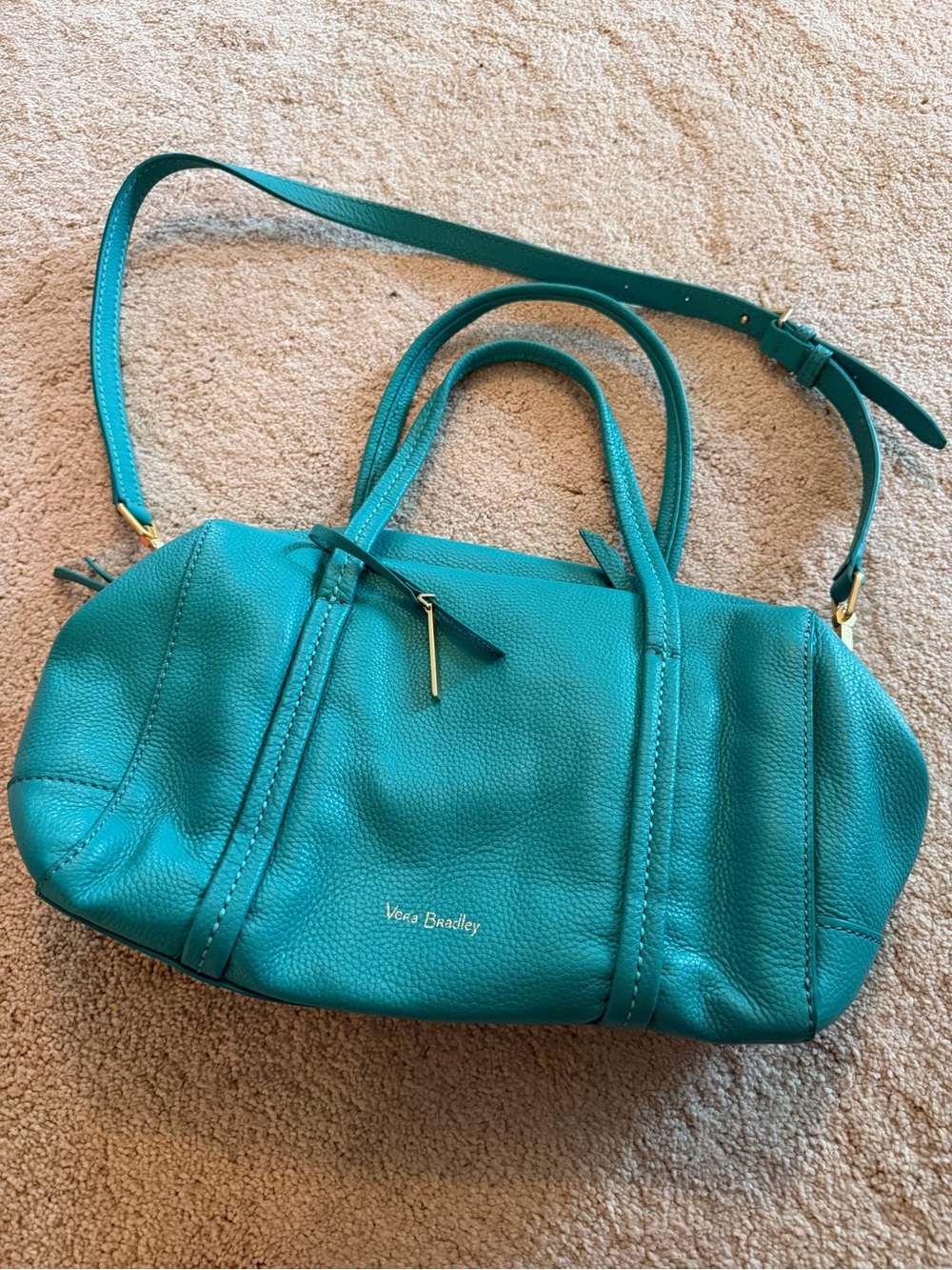 Vera Bradley Teal Pebbled Leather Satchel with Crossbody Strap